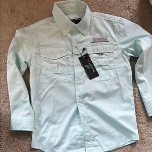 NWT! Properly Tied Mint Green Kids Button Down Fishing Shirt